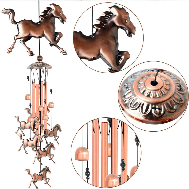 Retro windgong met paard in brons