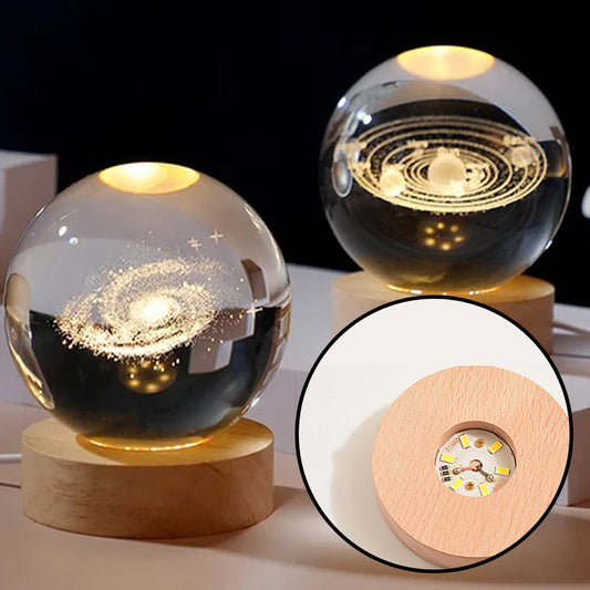 3D Crystal Ball Night Light With Wood Base