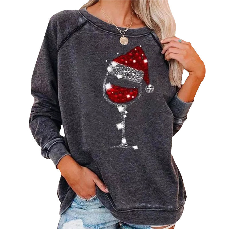 Kerst sweatshirt met wijnglasprint | 50% KORTING