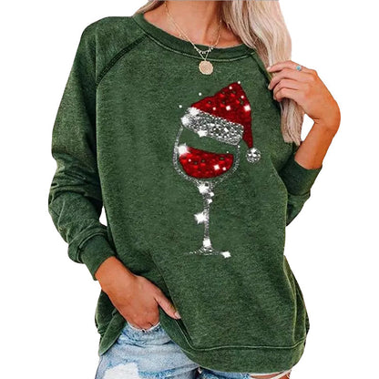 Kerst sweatshirt met wijnglasprint | 50% KORTING