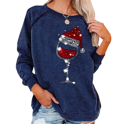 Kerst sweatshirt met wijnglasprint | 50% KORTING