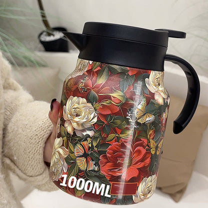 Vintage thermosfles met bloemenprint en ingebouwde zeef, 35 oz