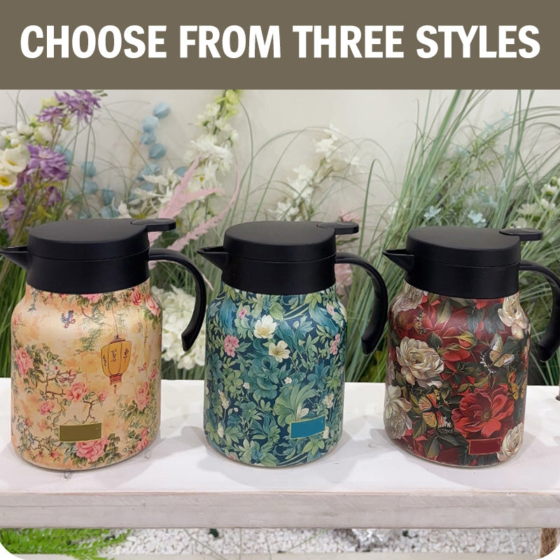 Vintage thermosfles met bloemenprint en ingebouwde zeef, 35 oz