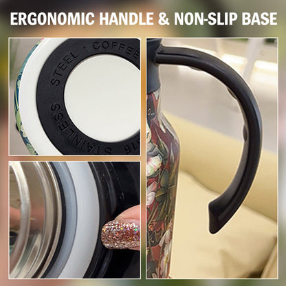 Vintage thermosfles met bloemenprint en ingebouwde zeef, 35 oz