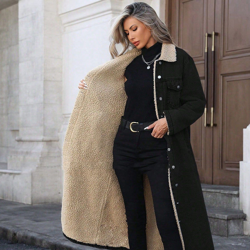 Lans – Warme, lange, gevoerde spijkerjas voor dames