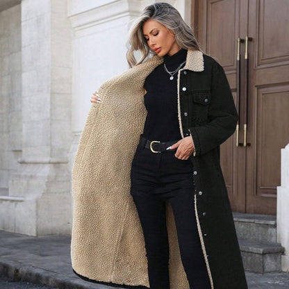 Lans – Warme, lange, gevoerde spijkerjas voor dames