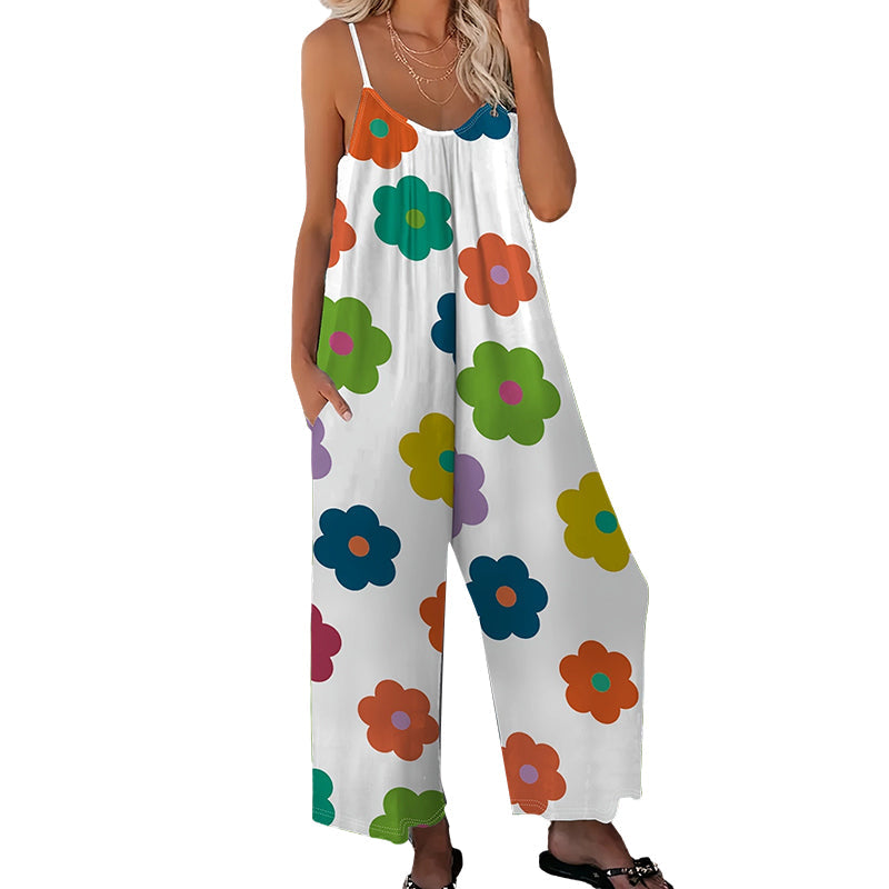 Leonie – Bloemenprint Jumpsuit met Zakken en Wijde Pijpenabschluitsels