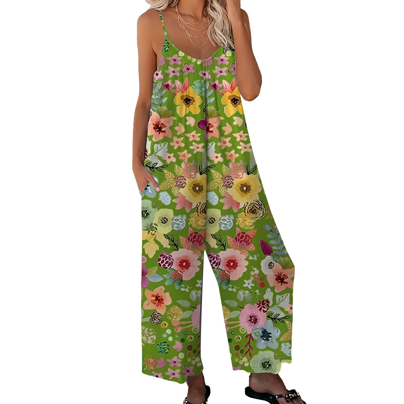 Leonie – Bloemenprint Jumpsuit met Zakken en Wijde Pijpenabschluitsels